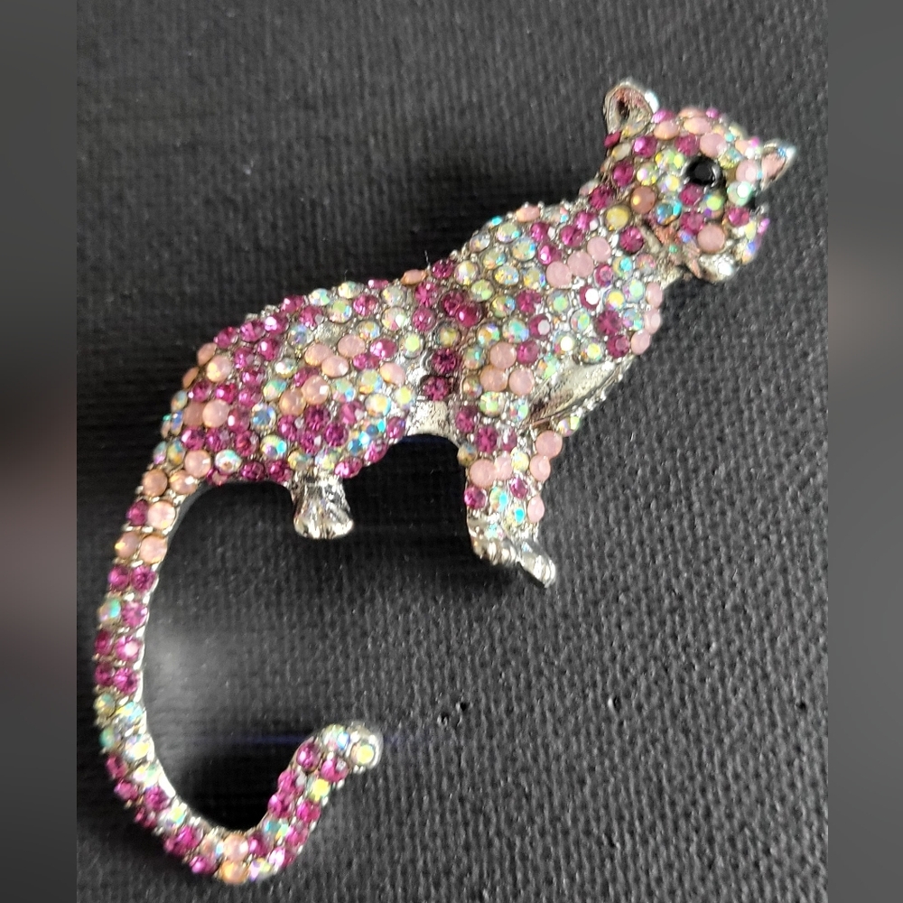 Colorful Rhinestone Cat Brooch
